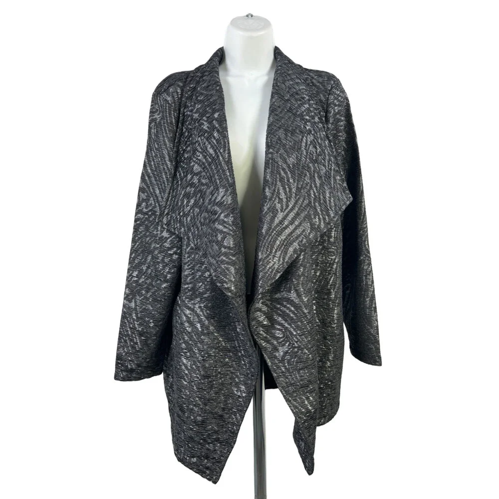 Christopher & Banks Women's Black Crinkle Metallic Open Front Cardigan - L